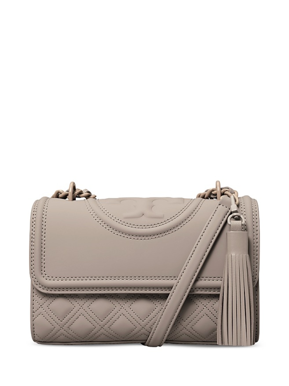 Tory Burch Fleming Small Quilted Leather Convertible Shoulder Bag in Taupe